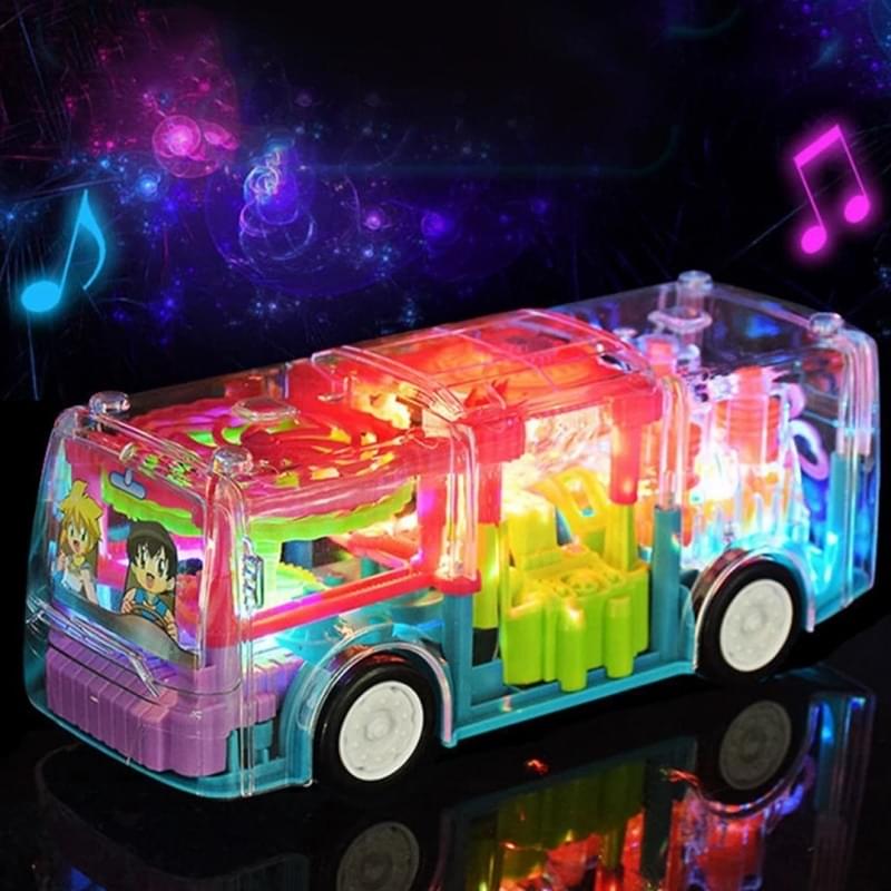 Transparent Gear Bus Toy for Kids – 3D Mechanical Gears, Colorful Lights & Music (Battery Operated) - Image 1